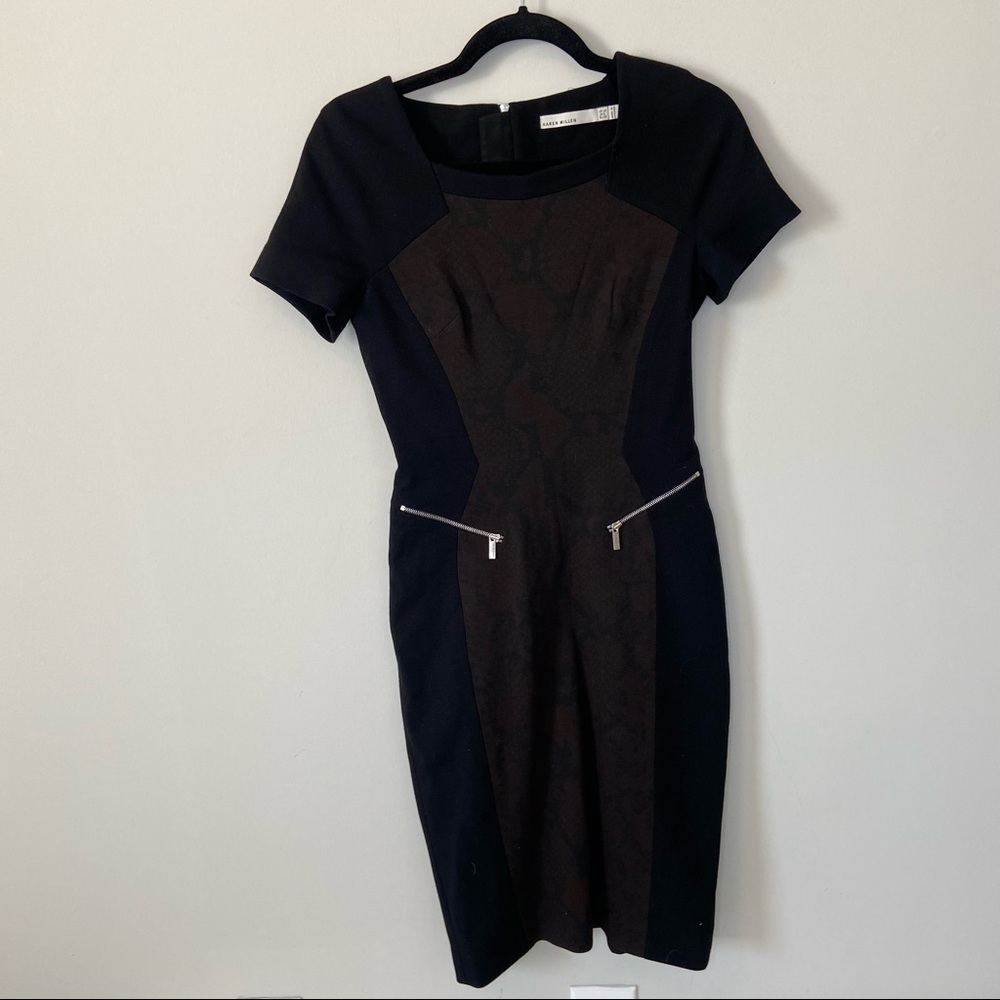 Karen Millen Black Brown Snake Print Bodycon Dress Size 6